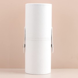 BYLE Makeup Brush Case, Holder, Stand Case, 3.1 x 9.1 inches (8 x 23 cm), Dedicated Storage Box, PU Leather, Travel, Portable, Cylindrical (Black), Pure White