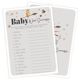 Cazhes Baby Shower Games for Boy and Girl, 30 Magic School Baby Word Scramble + 1 Answer Card, Magical Wizard Gender Reveal Party Decorations Supplies Favors-H07