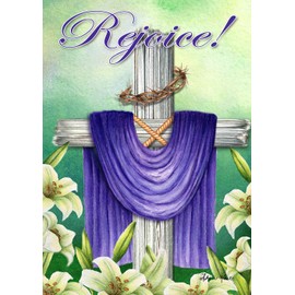 Toland Home Garden 1012304 Rejoice Cross 28 x 40 Inch Decorative, (28" x 40"), Double Sided House Flag