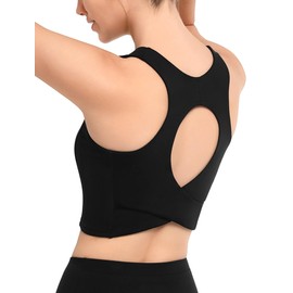 Yvette Elegant Backless Yoga Bra Women's Light Support Sports Bra with Wide Shoulder Straps – Comfort, Style & Secure Fit Black