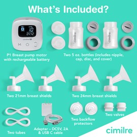 P1 Portable Breast Pump Kit by Cimilre, Small Breast Pump w/Rechargeable Battery for Moms On-The-Go, BPA, BPS & Phthalate Free, Double Electric Breast Pump