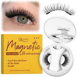 Pestañas magnéticas QUEWEL con aplicador, aspecto natural, no necesitan pegamento, reutilizables, suaves con aplicador, fáciles de usar y quitar(NZH-A-03)