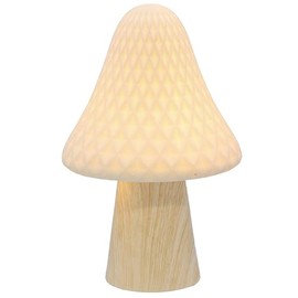 Shudehill Giftware Mushroom Glow Lamp Ornament - Small or Large Button, Tall or Toadstool Designs with Wooden Base and Cream Neutral Top (Tall, Large)