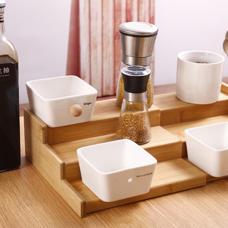 Wisebom 3-Tier Spice Rack Spice Holder Bamboo Extendable Practical Spice