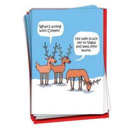 NobleWorks 36 Humorous Christmas Greeting Cards Bulk Box Set with 5 x 7 Inch Envelopes (1 Design, 36 Each) Comet's Problem C2497XSG-B36x1
