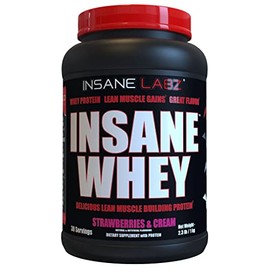 Insane Labz Insane Whey,100% Muscle Building Whey Protein, BCAA Amino Profile, Mass Gainer, Meal Replacement (Strawberries & Cream, 30 Servings)