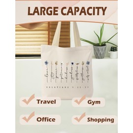 Supwhd Cream Bible Bags for Women, Christian Tote Bag, Fruit of the Spirit Galatians 5:22-23, Gifts for Christian Women, Bible Verse Christian Canvas Tote Bags for Woman