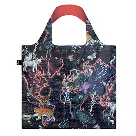 LOQI KW.WM Artist Kristjana S Williams Interiors Reusable Shopping Bag, Polyester, World Map