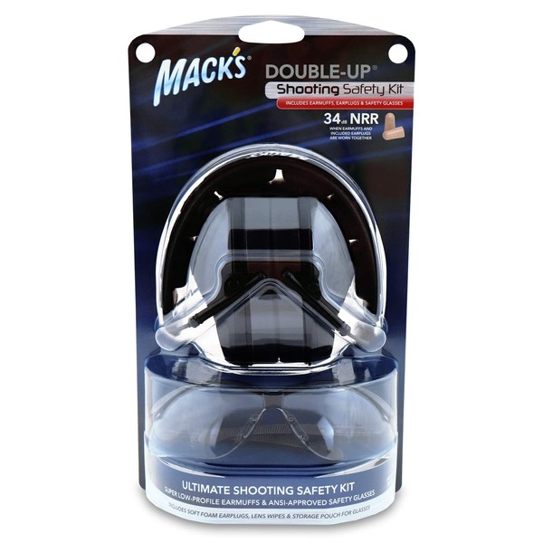 Mack's Shooters Double-Up Earmuff Safety Kit - Black