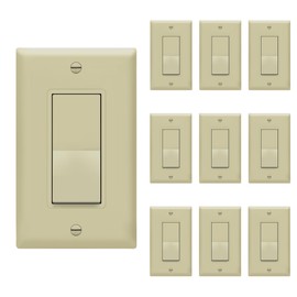 ENERLITES Decorator On/Off Paddle Switch with Wall Plates, Single Pole, 3 Wire, Grounding Screw, Residential Grade, 15A 120V/277V, UL Listed, 91150-IWP-10PCS, Ivory (10 Pack)