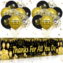 Thank You Appreciation Party Decorations Black Gold Thanks for All You Do Banner with 18 Pcs Balloons We Appreciate You Yard Sign Decor Gifts for Graduation Pastor Employee Staff Teachers Doctors