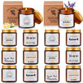 MTLEE 12 Pcs Teacher Appreciation Gift Bulk 3.5oz Scented Soy Wax Fragrance Thank You Candle Aromatherapy Jar Inspirational Candle for Thank You Teacher Back to School Gift, 12 Style (Rainbow,Brown)