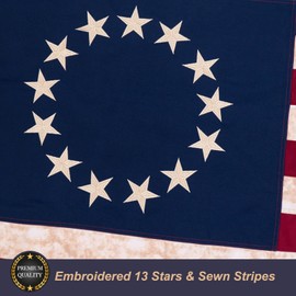Homissor Betsy Ross Flag 3x5 Feet Tea-Stained Vintage American Flags Heavy Duty Outdoor Embroidered 13 Star Colonies Banner for Outside