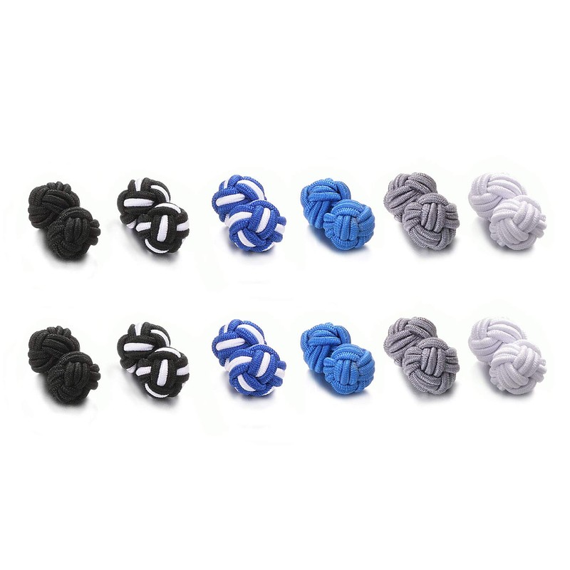 Yoursfs 6-Pair Set Gum Cufflinks, Round Braided Cufflinks, Rubber Cufflinks