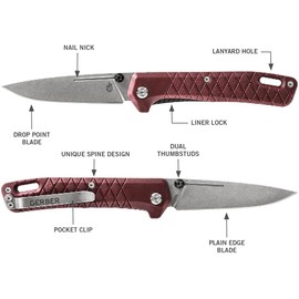 Gerber Gear Zilch - Cuchillo de bolsillo plegable, hoja de borde liso de 3.1 pulgadas, color rojo