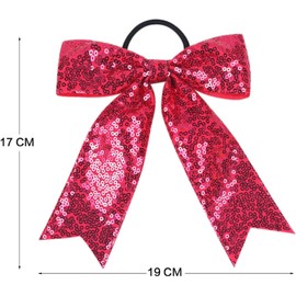 Large Cheer Bows Sequin Cheer Hair Bow for Girls, Glitter Bows Ponytail Cheerleading Ribbon Holder Hair Band for Women Teen Girls (Deep Blue Yellow)