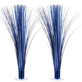 CraftyDream 2 Pcs Metallic Spray Centerpieces Graduation Centerpieces for Tables with Clear Base Shimmering Foil Sprays for Christmas Happy New Year Decorations Awards Night(Blue)