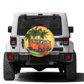 Dujiea Holiday Surf Hippie Old Bus Spare Tire Cover, Universal Wheel Tire Cover Dust-Proof Tire Protectors for Trailer Rv Van SUV Truck Camper and Many Vehicle 14 15 16 17 Inch