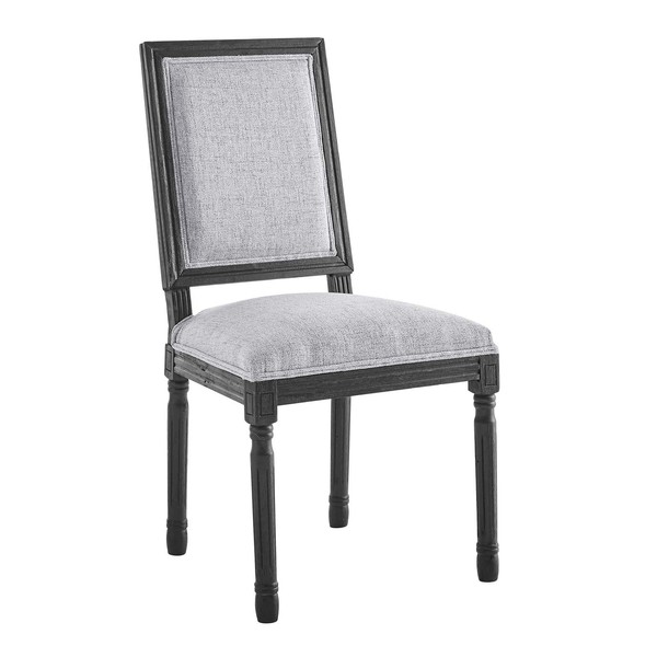Modway Court French Vintage Upholstered Fabric Dining Chair in Black Light Gray