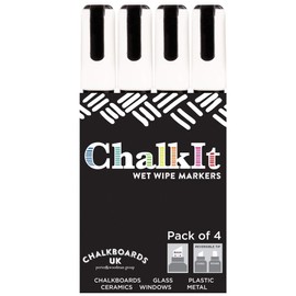 Wet Wipe Liquid Chalk Pens, Chalkboard markers, Blackboard pens (White Pack of 4, 6mm), White 6mm (Pack of 4)