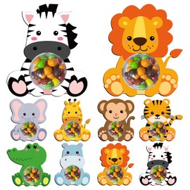 Jungle Safari Animals Party Favor Jungle Animals Candy Box with 24PCS Cute Zoo Animals Cards and Transparent Plastic Candy Domes for Kids Happy Birthday Baby Shower Wild One Party Candy Holder