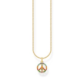 Thomas Sabo Peace KE2175-488-7-L45V Women's Necklace with Colourful Stones Gold 925 Sterling Silver with 750 Yellow Gold Plating with Stones in Rainbow Colours Length 45 cm, Sterling Silver Yellow
