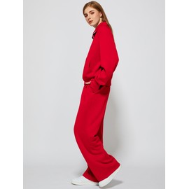 Casly Lamiit Matching Sets for Women 2 Piece Comfy Long Sleeve Sweatshirt Cute Winter Outfits Oversized Wide Leg Pants Lounge Tracksuit Red M