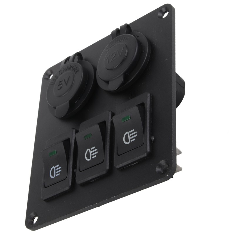 Car Marine 3+2combination LED Single Rocker Green Light Switch+Car Charger
