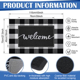 Geelin 2 Pcs Welcome Doormat 30'' x 18'' Rustic Buffalo Outdoor Rug 43'' x 27.5'' Door Mats for Front Door Farmhouse Outdoor Doormats for Indoor Outside Entryway