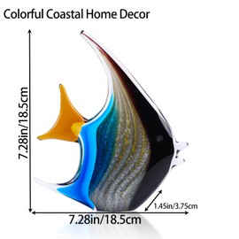 DOVDOV Hand Blown Glass Fish Sculpture, Colorful Glass Fish Decorations, Colorful Home Decorations for Bookshelf, Office, Living Room TV Stand, Room Decor Aesthetics.