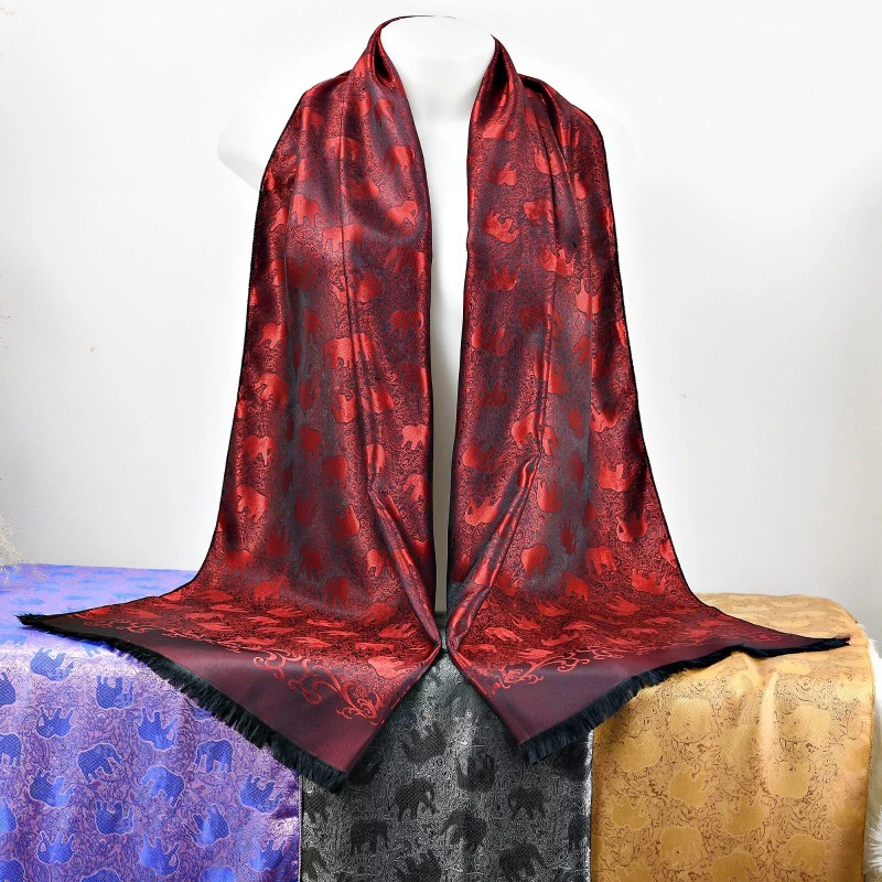 AeraVida Elegantly Stunning Hand Woven Red and Black Silk Elephant