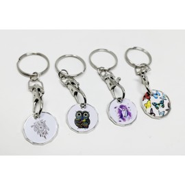 JRose Collections UK Shopping Trolley Token Keyring with Trolley Coins, Pound Coin & UK Supermarket Tokens - Trolley Key Release Tool 4 Coins with Assorted Designs