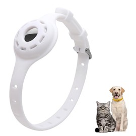 LiRui.R Airtag Protector Silicone Luminous Collar Adjustable Loss Prevention Eye-catching Pet Collar for Cats and Small Dogs(White)