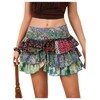 MakeMeChic Women's Boho Ruffle Hem Layered Skirt Paisley Print A