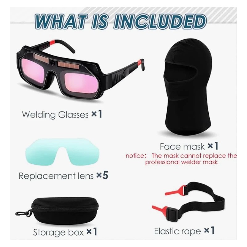 Tellegloww Solar Auto-Darkening Welding Glasses Set w Replacement Lenses for
