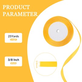 25 Yard Yellow Wired Satin Ribbon Roll, 3/8 Inch Fabric Ribbon for Craft Bows Rose Bouquet, Holiday Gift Wrapping, Party Decoration