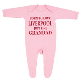 "Liverpool Baby Sleepsuit - 'Born To Love Liverpool Just Like Grandad- Soft 100% Combed Cotton Football-Themed Baby Sleepsuit for Football Fans" (0-3 Months, Pink)