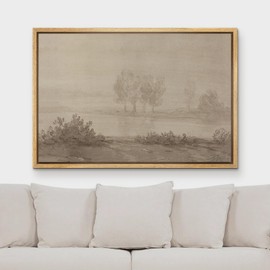 MUDECOR Framed Canvas Print Wall Art Sepia Toned Misty Landscape Tranquil Trees and Water Scene Illustrations Impressionism Rustic Scenic Colorful for Living Room, Bedroom, Office - 24"x36" Natural