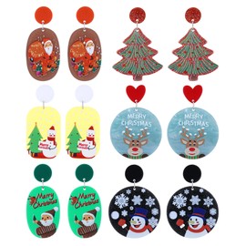 Taouzi Christmas Earrings for Women Acrylic Christmas Dangle Earrings Holiday Earrings Christmas Tree Gingerbread Decoration Christmas Jewelry 6 Pairs Style 2