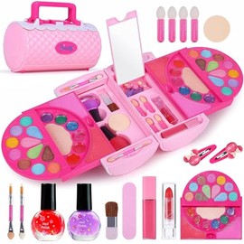 58Pzs Juguetes de Maquillaje para Niñas, Kit de Maquillaje para Niñas Lavables, Estuche de Cosméticos para Princesa, Juego de Simulación Seguro y No T