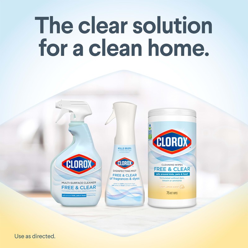 Clorox Free & Clear Cleaning Wipes, Light Lemon Scent, 75