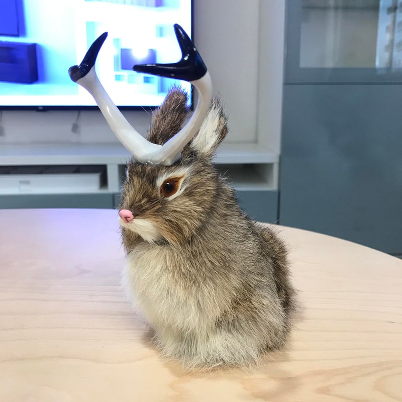 Realistic Jackalope Furry Wild Animal Replica Figurine Easter Bunny Spring