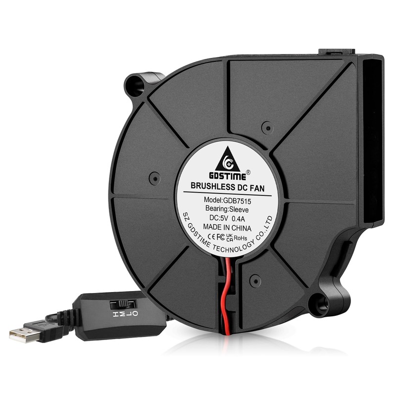 GDSTIME 75mm x 15mm 5V DC USB Fan, Small Mini