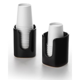 Viosuniu 5 oz Square Ceramic Bathroom Cup Dispenser for Kids and Pregnancy - Disposable Paper Cup Holder for Mouthwash Cups on Bathroom Vanity Countertop (2 Pack, Black)