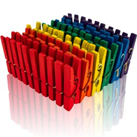 Holz Wäscheklammern A52125100 Birch Wood, Assorted Colours, 25 mm, Pack of 100, 25 mm