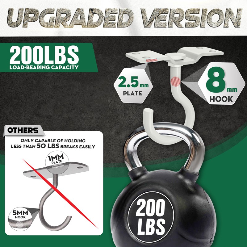 [Upgraded] 200LBS 4Pcs Rotatable Ceiling Hooks with 4 Screw Points