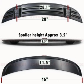 Hyperwings 46" Length 3.5" High Universal 2 post Style Rear Trunk Spoiler Wing MATTE BLACK