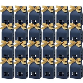 allydrew House Shaped Gift Boxes with Ribbons for Weddings, Housewarming, Cookies, Candies, Treats, Party Favors (Set of 24), Blue