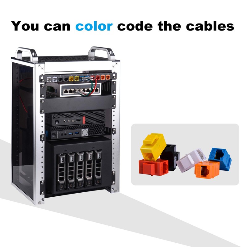 GeeekPi Cat6 RJ45 Keystone Jack Insert, 12-Pack Multi-Colour Set, Gold-Plated