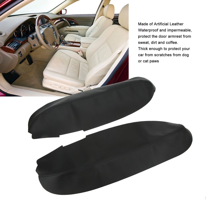 2pcs Front Door Panel Armrest Cover Black Artificial Leather Replacement